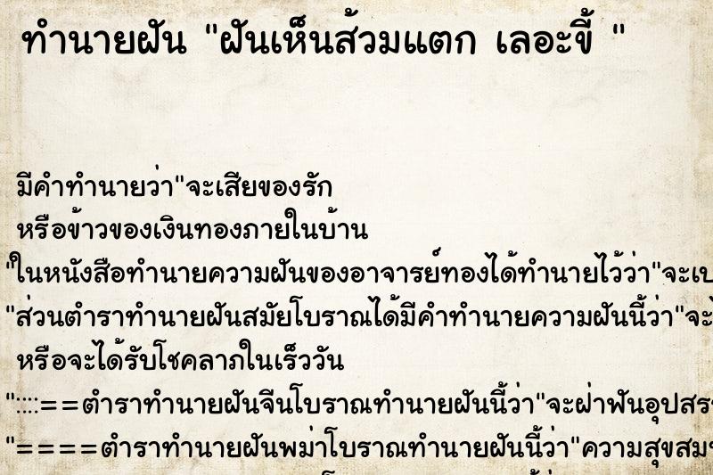 ทำนายฝัน ฝันเห็นส้วมแตก เลอะขี้ 